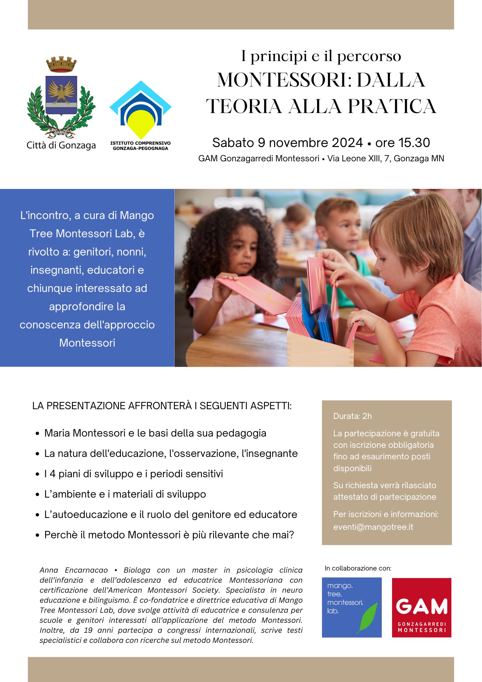 Progetto Montessori: laboratori, incontri e moduli formativi 