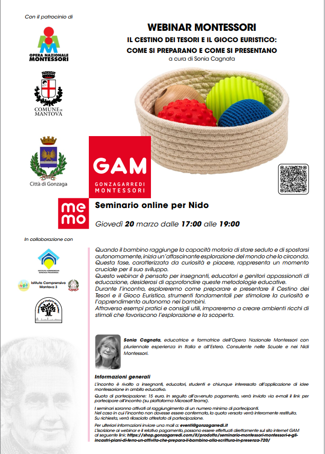 Progetto Montessori: iniziative formative di promozione del sistema formativo montessoriano a Gonzaga nella fascia 0-6 anni