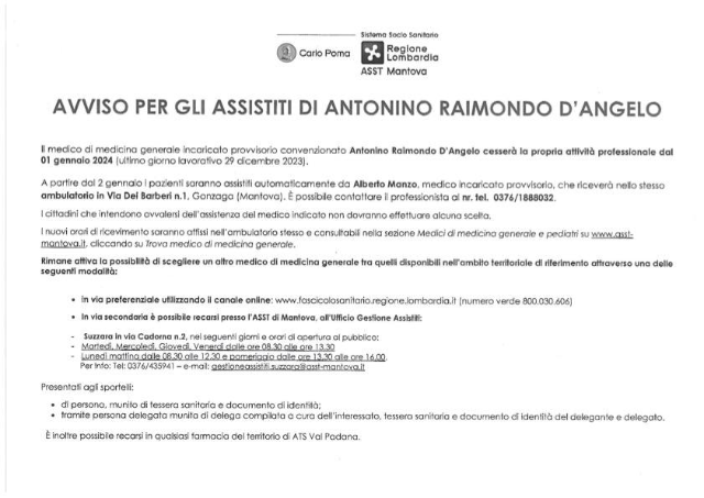 Cessazione attività Dottor Antonino Raimondo D'Angelo